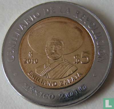 Mexico 5 pesos 2010 "Centenary of Revolution - Emiliano Zapata" - Afbeelding 1