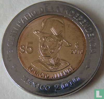 Mexiko 5 Peso 2010 "Bicentenary of Independence - Ignacio Allende" - Bild 1
