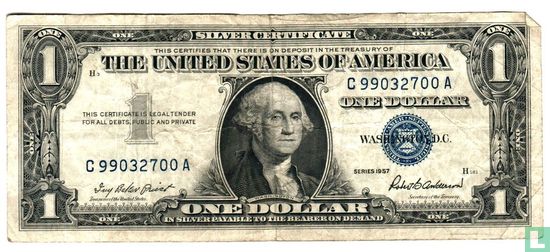 Etats-Unis $ 1 1957 (joint le certificat d'argent, bleu) - Image 1