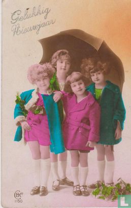 Gelukkig Nieuwjaar - Vier meisjes onder paraplu - Image 1