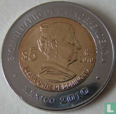 Mexico 5 pesos 2010 "Bicentenary of Independence - Josefa Ortiz de Dominguez" - Afbeelding 1