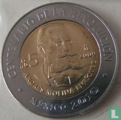 Mexico 5 pesos 2009 "Centenary of Revolution - Andrés Molina Enríquez" - Afbeelding 1