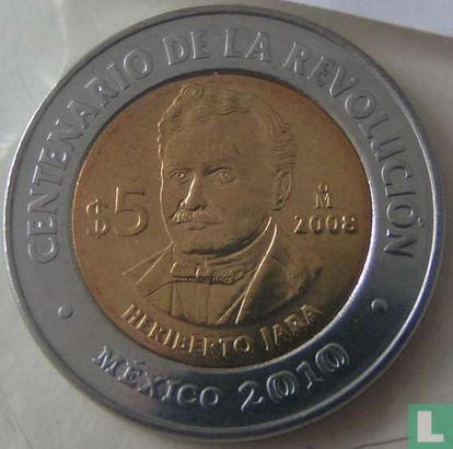 Mexico 5 pesos 2008 "Centenary of Revolution - Heriberto Jara" - Afbeelding 1