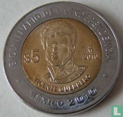 Mexiko 5 Peso 2010 "Bicentenary of Independence - Vicente Guerrero" - Bild 1