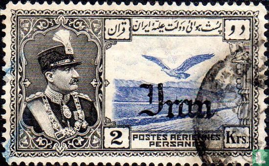 Reza Sjah Pahlavi en gebergte, met opdruk 