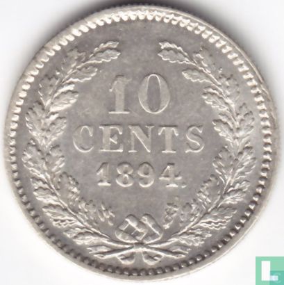 Nederland 10 cents 1894 - Afbeelding 1