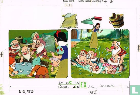 Walt Disney - Snowwhite and the 7 Dwarfs - origineel  - Dopey makes a garden pond [jaren 70]