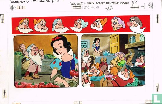 Walt Disney - Snowwhite and the 7 Dwarfs - origineel  - Sleepy Dodges the Cottage Chores [jaren 70] 