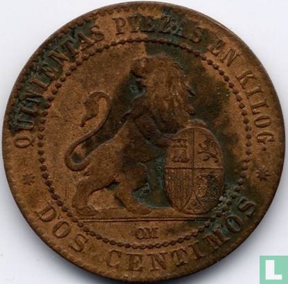 Espagne 2 centimos 1870 - Image 2