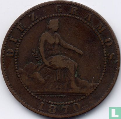 Spanje 10 centimos 1870 - Afbeelding 1