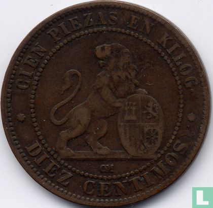 Spain 10 centimos 1870 - Image 2