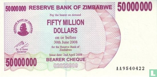 Zimbabwe 50 Million Dollars 2008 - Image 1