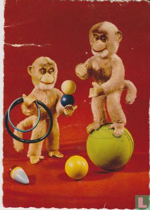 Twee jonglerende speelgoed apen - Afbeelding 1