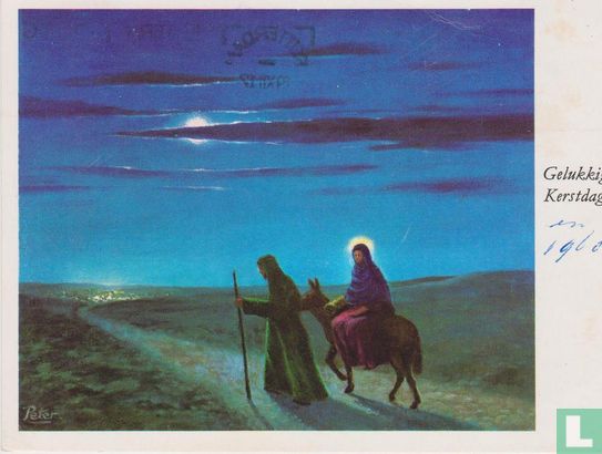 Gelukkige Kerstdagen - Jozef en Maria met ezel - Bild 1