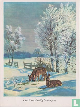 Een Voorspoedig Nieuwjaar - Drie herten in de sneeuw - Image 1
