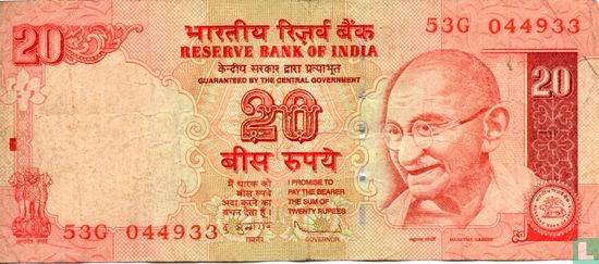 India 20 Rupees 2010  - Afbeelding 1