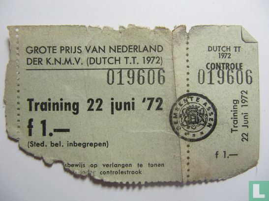 Toegangskaart Dutch TT Assen 1972 training donderdag