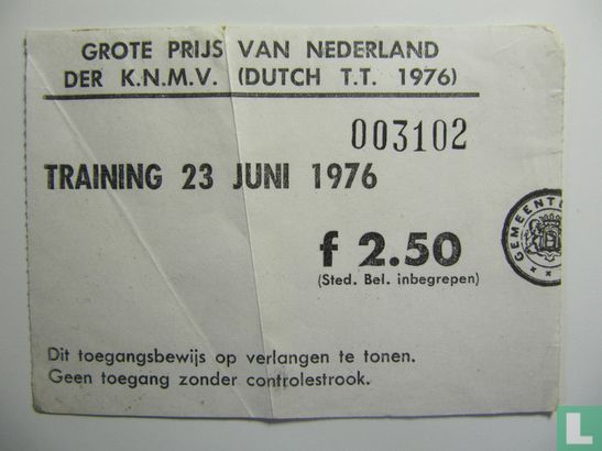 Toegangskaart Dutch TT Assen 1976 training woensdag