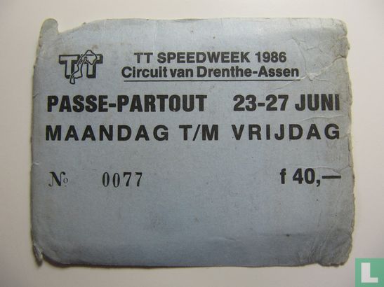 Toegangskaart Dutch TT Assen 1986 passe-partout