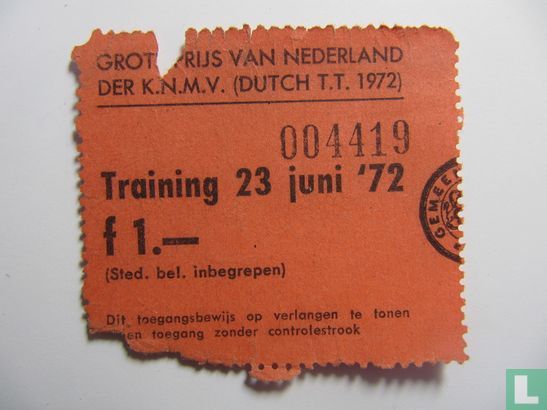 Toegangskaart Dutch TT Assen 1972 training vrijdag 