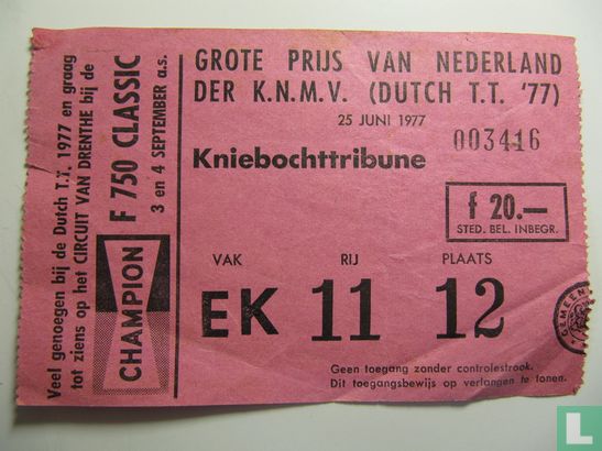 Toegangskaart Dutch TT Assen 1977 race zaterdag