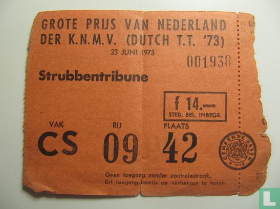 Toegangskaart Dutch TT Assen 1973 race zaterdag