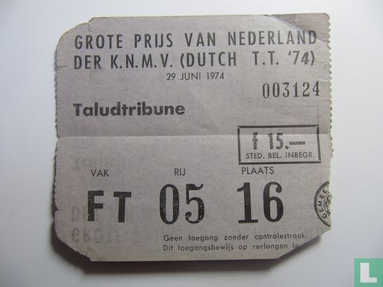 Toegangskaart Dutch TT Assen 1974 race zaterag