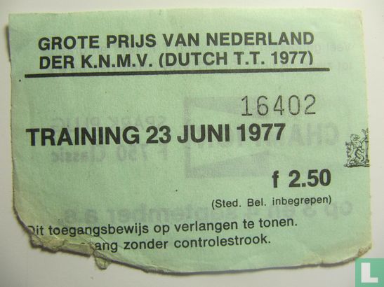 Toegangskaart Dutch TT Assen 1977 training donderdag