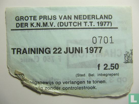 Toegangskaart Dutch TT Assen 1977 training vrijdag