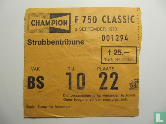 Toegangskaart Dutch TT Assen 1978 race zaterdag