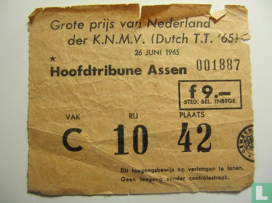 Toegangskaart Dutch TT Assen 1965 race zaterdag