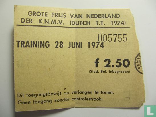 Toegangskaart Dutch TT Assen 1974 training vrijdag