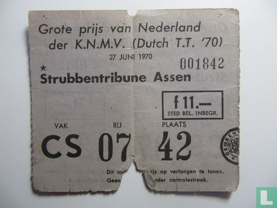 Toegangskaart Dutch TT Assen 1970 race zaterdag