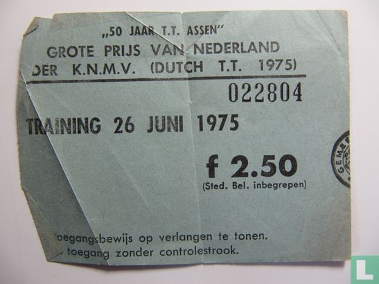 Toegangskaart Dutch TT Assen 1975 training donderdag