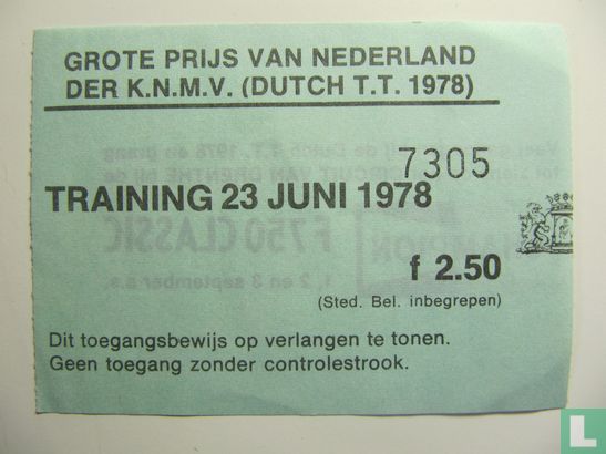 Toegangskaart Dutch TT Assen 1978 training vrijdag