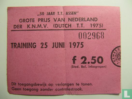 Toegangskaart Dutch TT Assen 1975 training woensdag