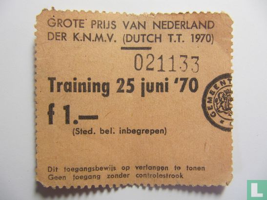 Toegangskaart Dutch TT Assen 1970 training donderdag