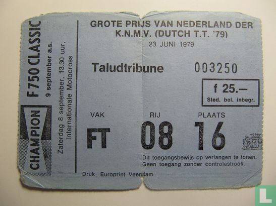 Toegangskaart Dutch TT Assen 1979 race zaterdag