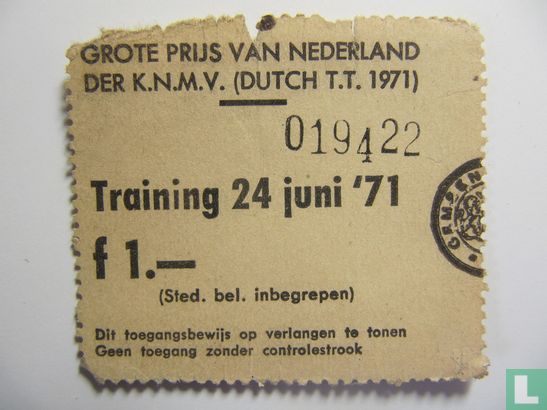 Toegangskaart Dutch TT Assen 1971 training donderdag