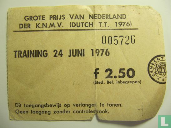 Toegangskaart Dutch TT Assen 1976 training donderdag