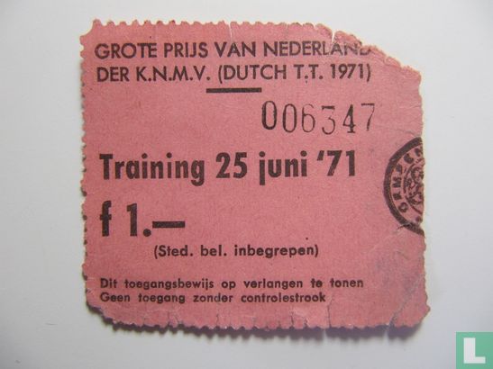 Toegangskaart Dutch TT Assen 1971 training vrijdag