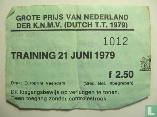 Toegangskaart Dutch TT Assen 1979 training donderdag