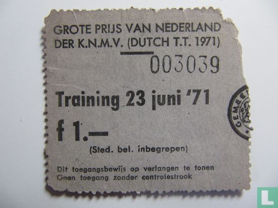 Toegangskaart Dutch TT Assen 1971 training woensdag