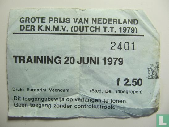 Toegangskaart Dutch TT Assen 1979 training woensdag