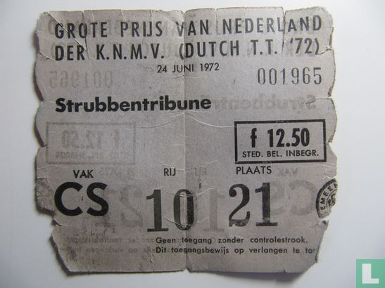 Toegangskaart Dutch TT Assen 1972 race zaterdag