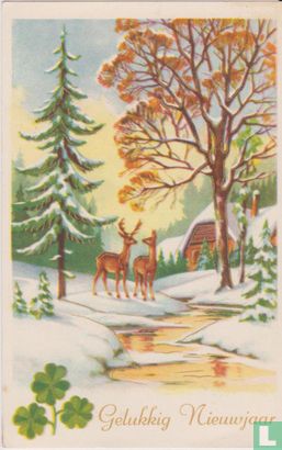 Gelukkig Nieuwjaar - Twee herten in de sneeuw - Image 1