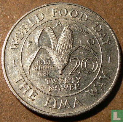 Zambia 20 ngwee 1981 "FAO - World Food Day" - Afbeelding 2