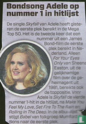 Bondsong Adele op nummer 1 in hitlijst