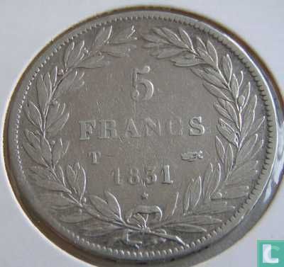 Frankrijk 5 francs 1831 (Tekst incuse - Bloot hoofd - T) - Afbeelding 1
