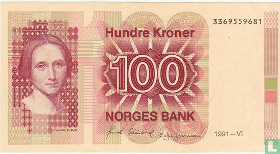 Noorwegen 100 Kroner 1991 - Afbeelding 1